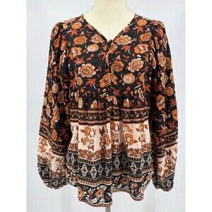Solitaire Anthropologie Floral Peasant Blouse Balloon Sleeve Women’s M Boho Top